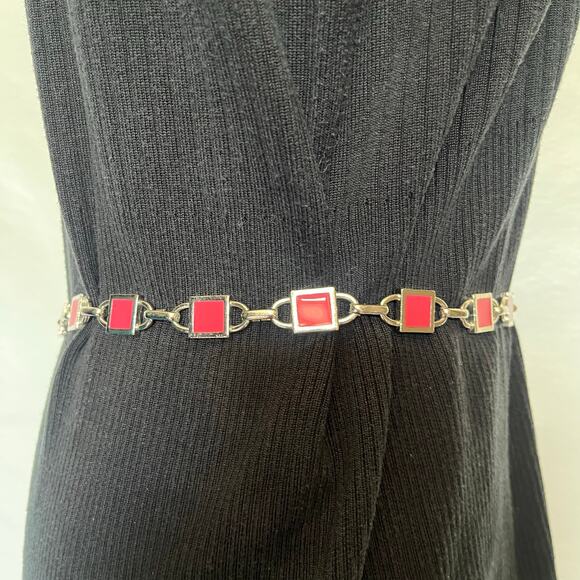 Y2K NY Pink Enamel Link Silver Chain Womens Belt Sz S 31" Adj Festival  Coquette - Picture 4 of 11